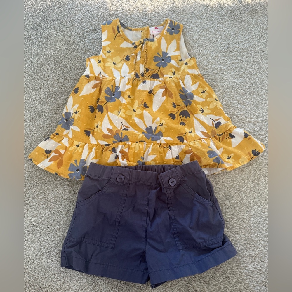 Tommy Bahama Toddler Girl Yellow Floral Top and Blue Shorts